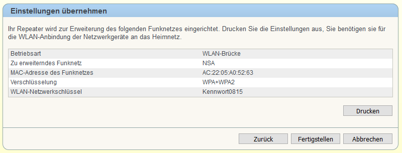 Einstellungen des Repeaters