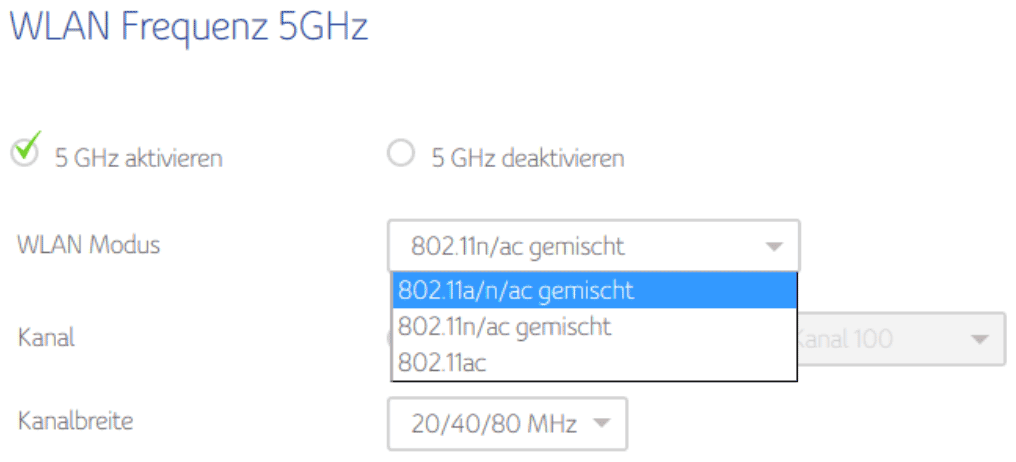 WLAN Frequenz im Router einstellen