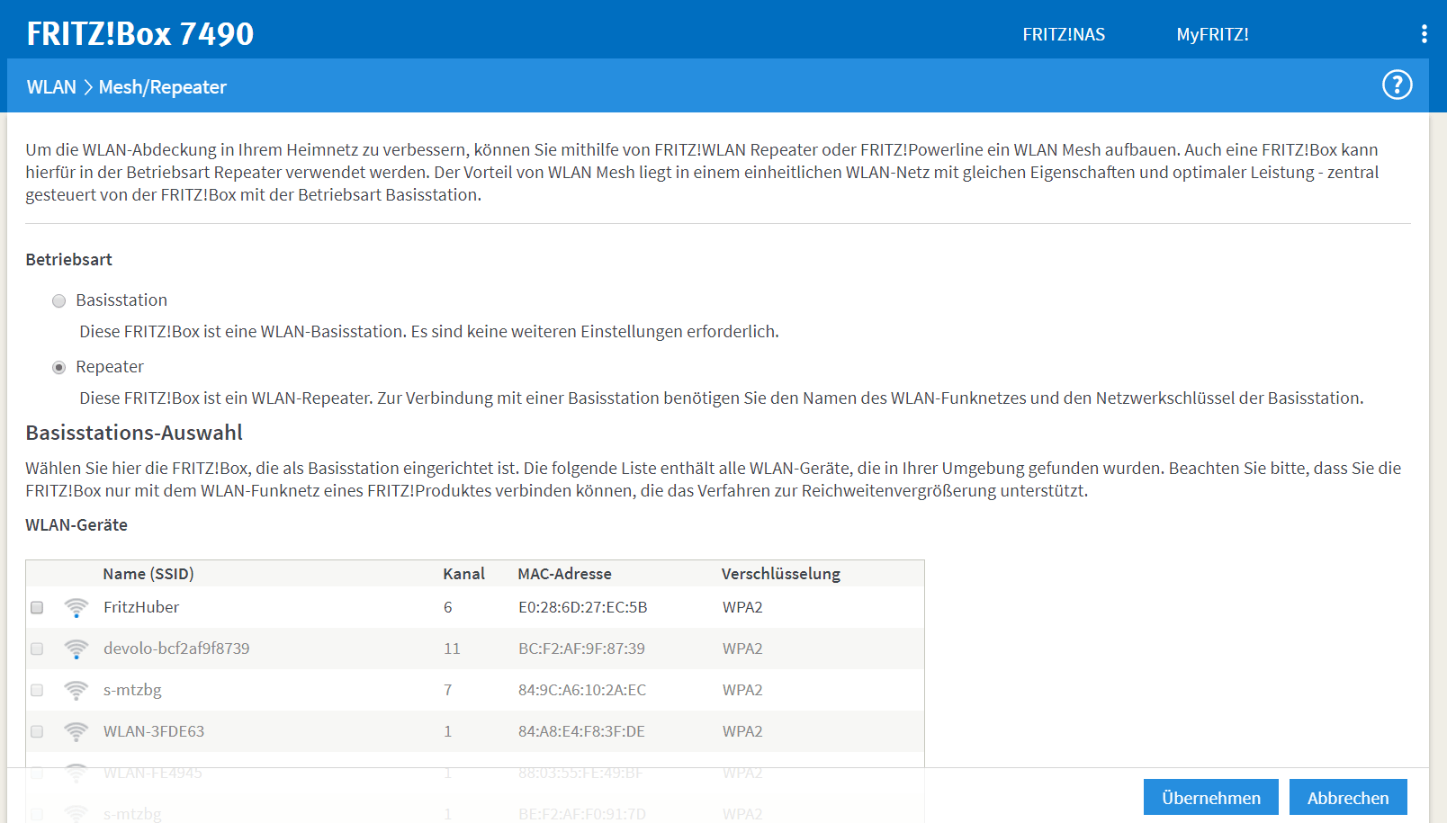 Fritzbox als Repeater einrichten