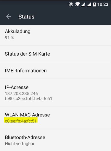 Mac-Adresse Android